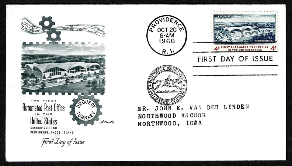 USA, SCOTT # 1164, ARTMASTER FDC COVER 1960 AUTOMATED POST OFFICE PROJECT TURKEY - Image 1 of 1