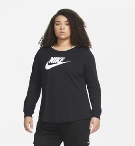 NEW Nike Sportswear Essential Women's 2X Long Sleeve T-Shirt - Black DC0637-010 - Picture 1 of 7