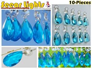 10 CHANDELIER CUT GLASS LIGHT PARTS CRYSTALS DROPS ANTIQUE TEAL OVAL DROPLETS