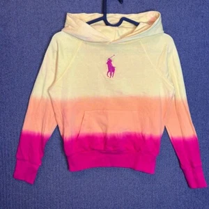 Polo Ralph Lauren Hoodie Youth Medium Yellow Big Pony Tie Dye Casual Preppy - Picture 1 of 8