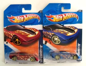 HOT WHEELS HEAT FLEET LOT '97 CORVETTE METALLIC RED AND SATIN BLUE VERSIONS NIP - Picture 1 of 1