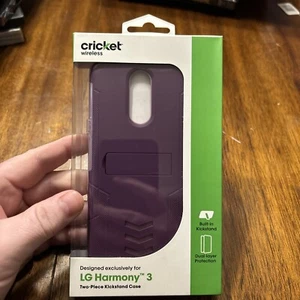 LG Harmony 3 Smartphone Cricket Case Two Piece Kickstand  Brand New Purple - Picture 1 of 2