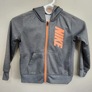 NIKE DRI-FIT Full-Zip Up Athletic Hoodie Pockets Neon Orange Silver Gray SZ 4T - Picture 1 of 10