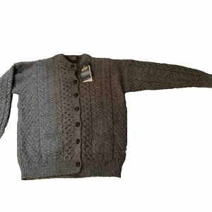 Aran Women's Irish Cardigan Honey Comb Knit Sweater Merino Wool Lumber Jacket XL - Picture 1 of 6