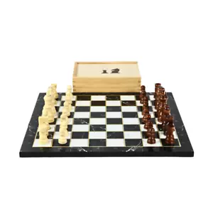 14 Zoll Schachset schwarz Marmor Design mit Acryl UV gehärteter Lack Tragebox - Bild 1 von 4