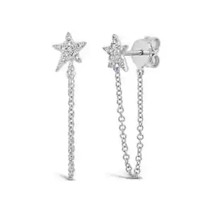 Pendientes de cadena estrella de diamantes de oro blanco de 14 quilates natural 0,07 quilates - Imagen 1 de 2