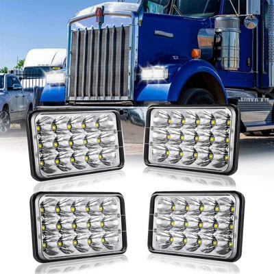 4pcs 4x6" LED Headlights For Kenworth T800 T400 T600A W900 Peterbilt 357 378 379 - Image 1 of 4