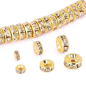 150Pcs Round Rhinestone Spacer Beads 4mm 6mm 8mm Crystal Loose Beads Set Copp... - Picture 1 of 7
