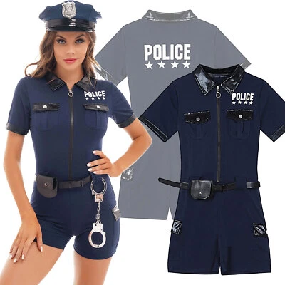 DE Polizei Damen Kostüm Kurzarm Polizistin Uniform Cop Outfit Faschingskostüme - Bild 1 von 4