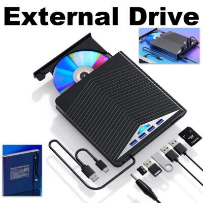 External CD DVD Drive for PC Laptop Windows 11 10 USB 3.0 Burner Reader Writer - Image 1 of 4