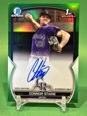Connor Staine 2023 Bowman Chrome 1st Green Refractor /99 Auto #CPA-CSE Rockies - Image 1 of 2