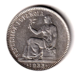 ESPAÑA 1 Peseta plata 1933 *3* *4* REPUBLICA ESPAÑOLA - Imagen 1 de 2