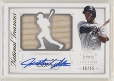 2015 National Treasures Die-Cut Player Signatures Bat /15 Justin Upton #28 Auto