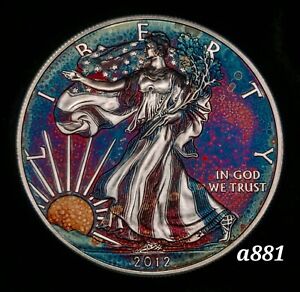 Silbermünze American Eagle bunt Regenbogentoning #a881