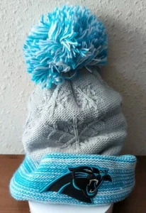 Carolina Panthers Mütze Winter Beanie Cap NFL Bommel blau schwarz weiß Bommel dick warm  - Bild 1 von 3