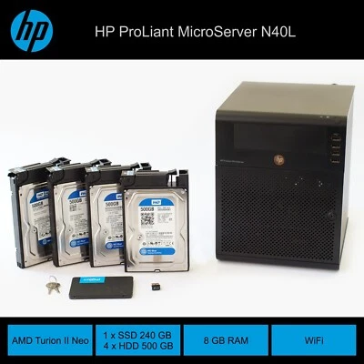 HP ProLiant Microserver N40L G7 / AMD / 240GB SDD + 4x500GB HDD (2 TB) / 8GB RAM - Imagen 1 de 4