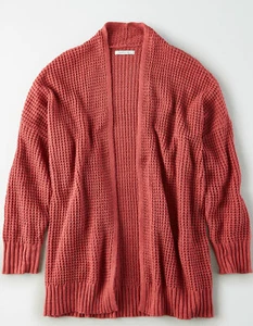 NWT American Eagle Waffle Cardigan Sweater Dark Pink M or L/XL - Picture 1 of 2