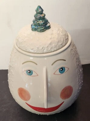 Vintage Dept. 56 Happy Holidays Cookie Jar 50817 Face Christmas Tree Top Lid - Image 1 of 4