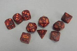 OOP 10pc Chessex Polyhedral Volcano speckled dice set w Pips - Picture 1 of 2
