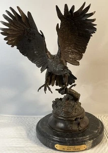Large 15" Tall Bronze Eagle Sculpture by Max Turner Marble Base Vintage Statue - Picture 1 of 12