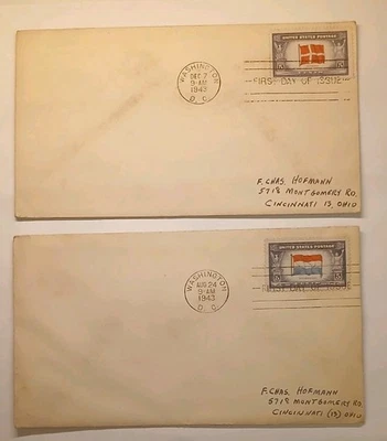 (2) 1943 First Day of Issue Cancel Cover 5c Netherlands/Denmark. WASHINGTON DC - Image 1 of 4