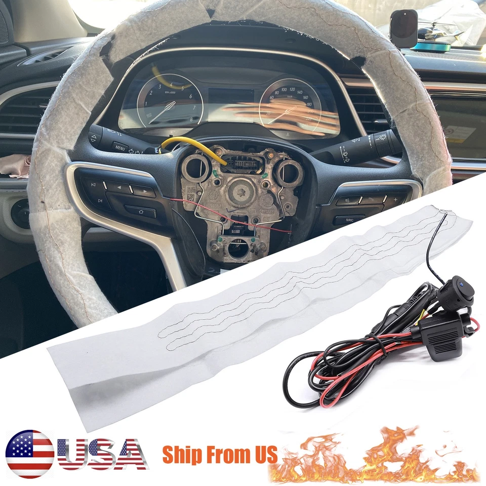 Car Winter Heated Steering Wheel Cover DIY Kit Thermal Pad Hand Warmer Heater  - Image 1 of 4