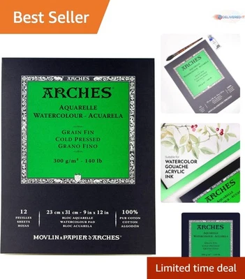 Almohadilla de papel de acuarela prensa en frío 9x12 multicolor 12 hojas 140 lb Foto 1 de 4