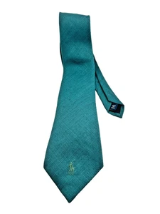 Vtg Polo Ralph Lauren 100% Linen Men's Neck Tie Teal Green Hand USA Pony Logo - Picture 1 of 7