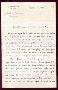 lettre ancienne de Gustave Gasser Auteur Ecrivain autographe Chagny 1913 - Picture 1 of 2