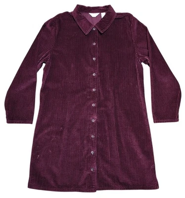 Vintage J.Jill Corduroy Button Front Shirt Dress Burgundy L - Image 1 of 3