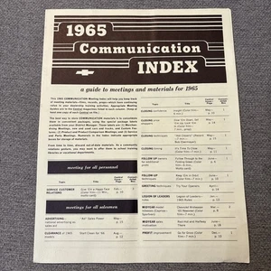 1965 Chevrolet Communication Central Dealer Training Kit Index Sheet - Bild 1 von 3