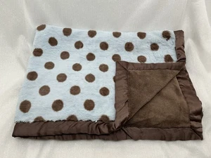 Manta de bebé de felpa a lunares azul marrón Carters solo un año borde satinado - Imagen 1 de 14