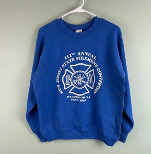 VINTAGE Crewneck 1980s Wildwood New Jersey Fire Department Blue LG Soft NJ FD - Picture 1 of 8