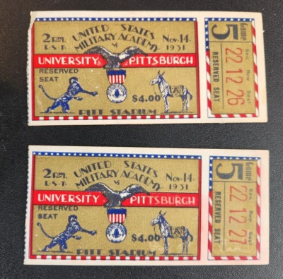 1 or 2 tickets University of Pittsburgh vs US Military Academy football 1931 - Image 1 of 2