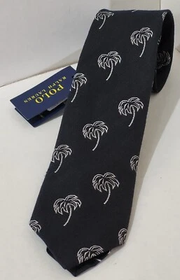 Polo RALPH LAUREN Mens Tie Black Silk Linen Palm Trees Summer Made Italy BNWT - Image 1 of 4