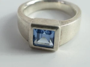 Ring blauer geschliffener Stein 925 Silber rhodiniert Vintage 70er ring - Bild 1 von 6