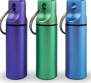 Keychain Medicine Pill Box Case Bottle Holder Waterproof Metal Container 3 PCS - Picture 1 of 6