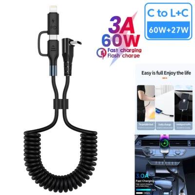Coiled Car Carplay Cable iPhone Fast Charger Cord USB C to USB C Charging Cable - Image 1 of 4