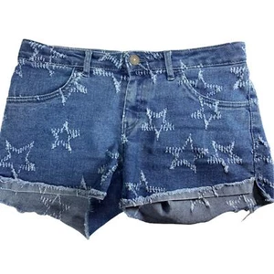 Levi Shorty Shorts Girls Size 16 Raw Hem Patriotic Raised Raw Edged Stars  - Picture 1 of 10