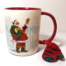 Hallmark Christmas in Evergreen Santa Mug Coffee, Tea Cup w Mitten Charm, New