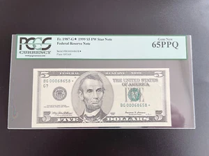 $5 1999***BG STAR***FRN CHOICE UNC GEM BU NOTE***PCGS 65 PPQ***LOW#OOO - Picture 1 of 2