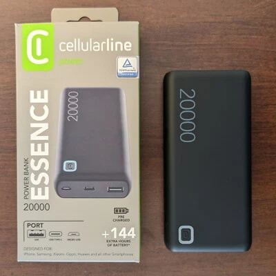 Power Bank 20000-mAh CELLULARLINE ESSENCE con porte USB C, USB A e USB micro-B - Immagine 1 di 3