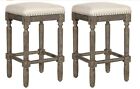 Set of 2 Ball & Cast Counter Height Upholstered Bar Stools Weathered Grey NEW