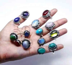 Lote de 10 anillos de preocupación turquesa y múltiples piedras preciosas enchapados en plata de ley 925 regalo - Imagen 1 de 2