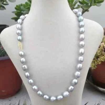 Collar de perlas grises barrocas del Mar del Sur perfecto de 10-12 mm en oro de 14 quilates de 18/36 pulgadas Foto 1 de 3