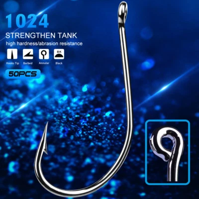 100pcs/Set High Carbon Steel Single Jig Big Fishing Hooks Barbed Fish Hooks Bass - Image 1 of 4
