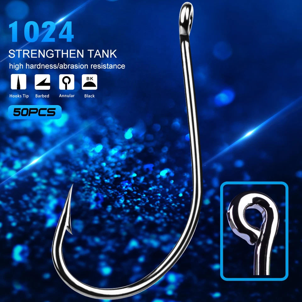 100pcs/Set High Carbon Steel Single Jig Big Fishing Hooks Barbed Fish Hooks Bass - Image 1 of 4