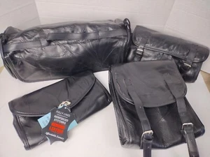 Diamond Plate Buffalo Leather 4 Bag Set Black Motorcycle Luggage - Picture 1 of 19
