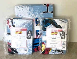 Pottery Barn Kid Marvel Glow in the Dark FULL QUEEN duvet cover shams super hero - Picture 1 of 2