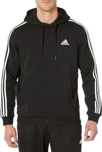 Adidas Men's Essentials Fleece 3-Stripes Pullover Hoodie 🎬 Nwt Black 2X-Large - Picture 1 of 13